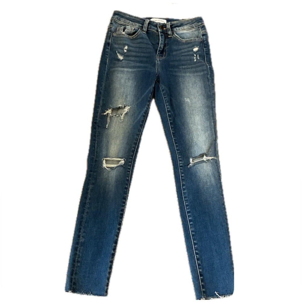 Flying Monkey Blue Distressed Ankle Skinny Jeans
